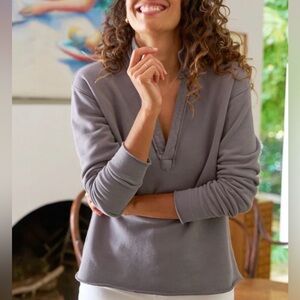 Frank & Eileen Patrick Popover Henley Elephant Gray Sweatshirt Triple Fleece